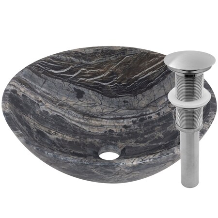 Novatto Lunar Marble Vessel Sink and Brushed Nickel Umbrella Drain NOSV-LMBN